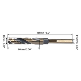 sourcing map Reduced Shank Twist Drill Bits 16mm High Speed Steel 4341 with 10mm Shank for Stainless Steel Alloy Metal Plastic Wood