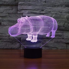 SUPERNIUDB 3D Hippo Night Light LED USB 7 Color Change LED Table Lamp Xmas Toy Gift