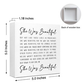 She was Beautiful Wood Box Sign,Inspirational Wooden Block Sign,Motivational Desk Decor for Home Nursery Office Shelf Wall Decor