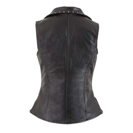Milwaukee Leather MLL4503 Women's Black V-Neck Leather Classic Motorcycle Rider Vest w/Riveted Lapel Collar - 4X-Large