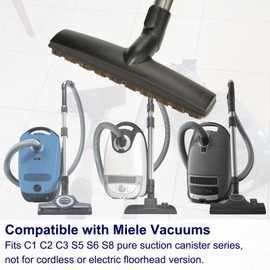 Portek Hardwood Brush Intended for Miele Canister Vacuum Cleaners, Floorhead Vacuum Attachment, Soft Horsehair Bristles, 360° Swivel Head, 12" Wide 2.5" Low Height (Hard Floor Head for Miele)