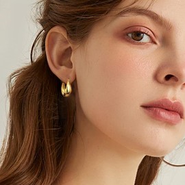 NALISASA Small Gold Hoop Earrings for Women 925 Sterling Silver Post 14K Gold Plated Cubic Zirconia Huggie Earrings Hypoallergenic Thick Lightweight Hoop Earrings for Women Men, Small, Titanium, No