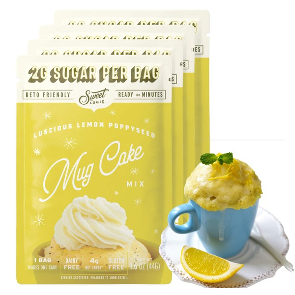 SWEET LOGIC Keto Dessert Mug Cake Mixes - Refined Sugar Free Gluten Free Keto Snack - 4 Keto Mug Cake Mixes - Lemon Poppyseed - Diabetic Friendly Keto Sweets and Treats