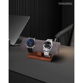 TINGSING Walnut Watch Stand T-Bar Watch Holder Faux Suede Watch Rack Bracelet Display Stand Jewelry Organizer for Watches, Braceletes, Watch Stand for Men, Men's Gift on Christmas,Gray