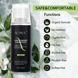 Eyelash Cleanser Concentrate 100ml Gradenia Professional Lash Extensions Shampoo Concentrate Natural Foaming Cleanser DIY Paraben & Sulfate Free Non-lrritating Wash for Extensions Lashes with Salon Home Care-Makes 60ml Bottles Eyelash Shampoo
