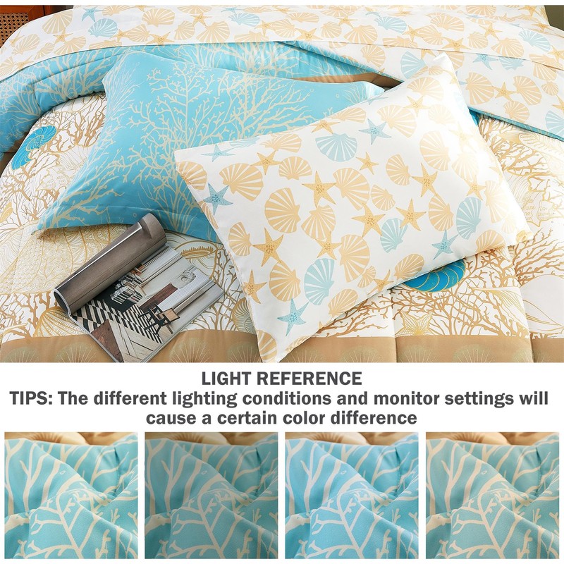 Cmfshape Blue Coastal Queen Size Comforter Set 7 Pieces,Starfish Printed