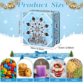Tandefio 12 Pcs Christmas Cookie Tins with Lids, 6.3 inch Metal Cookie Tins Jar Storage Container Square Candy Storage Gift Giving Box Candy Tins for Christmas Holiday Treat Cakes
