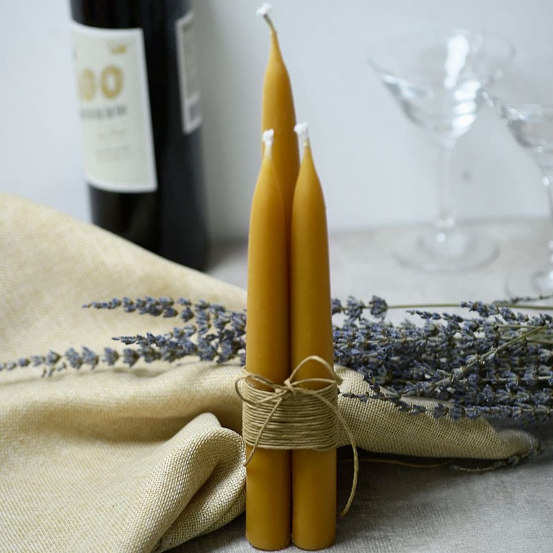 Natural Beeswax Taper Candles, DEYBBY Smokeless and Dripless Beeswax Candles,