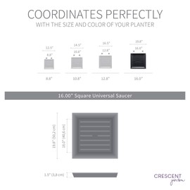 Crescent Garden Square Saucer, Durable Drainage Dish for Plant Pots, Heavy-Duty Square Plant Saucer for Indoor Potted Plants and Outdoor Trays, Alpine White Drip Tray (16-Inch Inside Diameter)