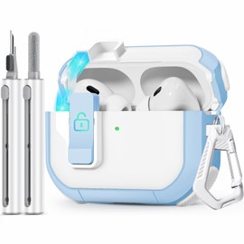 with Safety Lock for AirPods Pro 2nd Generation Case with Cleaner Kit, Hard Cute AirPod Pro Case Cover with Keychain for Women Grily, for AirPods Pro 2nd/1st Gen Case (2023 USB-C/2022/2019)- Sky Blue