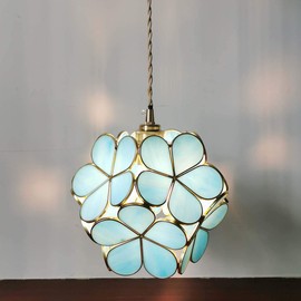 Bieye L10747 Cherry Blossom Tiffany Style Stained Glass Ceiling Pendant Light with 8-inch Wide Lampshade (Ice Blue)