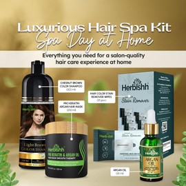 Herbishh 4-in-1 Hair Care Gift Set for Women & Men – Light Brown Hair Dye Shampoo, Stain Remover Wipes, Argan Hair Mask & Hair Oil – Gift for Parents, Christmas, Birthdays & Special Occasions