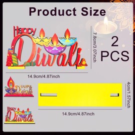 2Pcs Wooden Happy Diwali Decorations for House, Diwali Table Centerpieces Decor, Indian Theme Festival of Lights Party Decor, Deepawali Wooden Sign for Traditional Indian Hindu Festival of Lights Part
