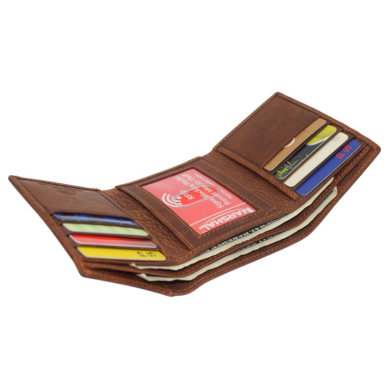 MARSHAL Real Leather Men's RFID Blocking Trifold Wallet with Outside