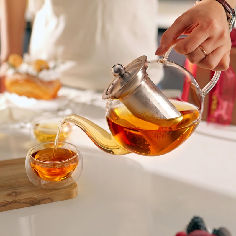 CNGLASS 40oz Glass Teapot with Removable Infuser,Clear Tea Kettle Stovetop