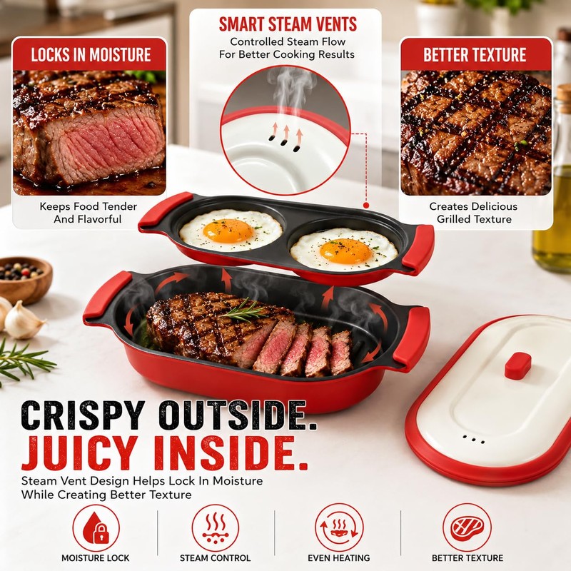 2-in-1 Microwave Egg Cooker & Grill Pan Set, Nonstick Microwave