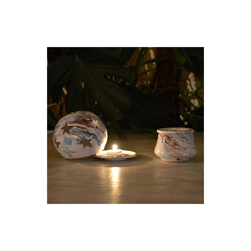 YODECO Blue Brown & White Marble Ball Lantern Small