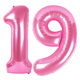 40 Inch Pink Number 19 Digital Balloon,Jumbo Mylar Foil Helium Balloon for 19 Balloons for Birthday Party,Wedding Anniversary Party Decorations