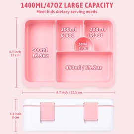 rockpapa 5 Compartment Bento Lunch Box with Ice Pack for Kids, Leak Proof, Dishwasher Safe, BPA Free Materials, 47oz Snack Bento Box with Utensils & Handle for Boys Girls Ages 3+ (White Rainbow)