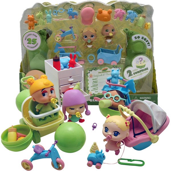 Pea Pod Babies Giant Twenty Five Piece Playset - Collectible Mystery Surprise Toy with Mini Baby, Clothing, & Accessories - All in A Soft Pea Pod - Small Doll for Boys & Girls Ages 3+