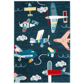 Safavieh Carousel Kids Collection CRK167N Airplane Nursery Playroom Area Rug, 4' x 6', Navy / Ivory