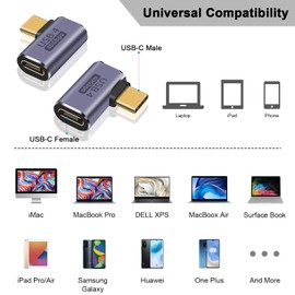 Poyiccot L Shape USB Type C Extension Adapter, 40Gbps USB Type C Adapter, 90 Degree USB C Male to Female Extension Adapter [100W 5A Fast Charge 8K@60Hz Video Output] USB Type C Extension Adapter