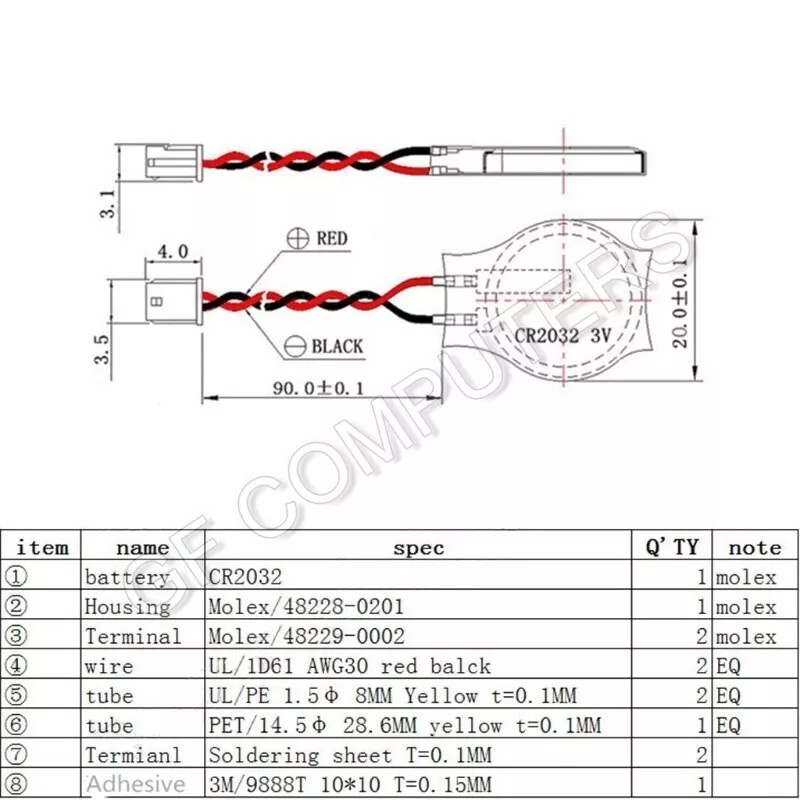 GF Computers CMOS RTC Battery HP ProBook 650 G1 series