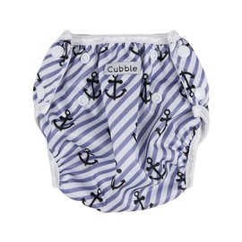 Cubble Reusable Swim Nappy for Newborn and Toddlers | Adjustable with 3-Layer Protection (Anchor Stripes)