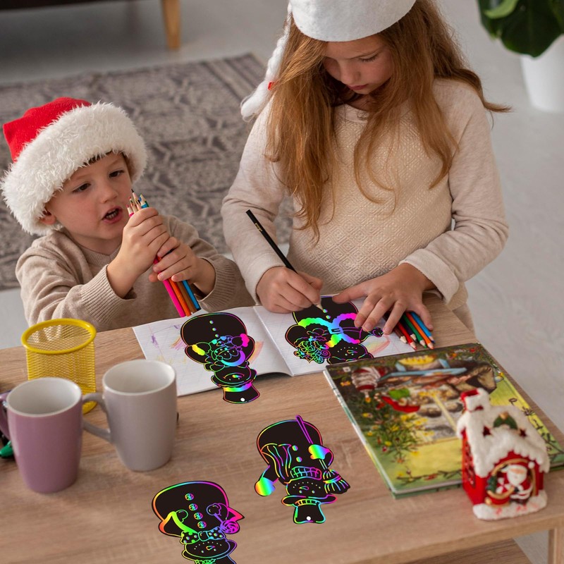 JarThenaAMCS 120Pcs Winter Snowman Scratch Paper Rainbow DIY Scratch Art