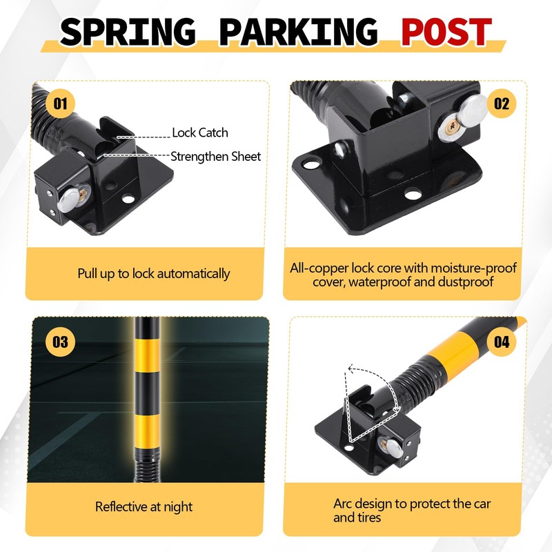 Zonon 2 Pcs Spring Parking Post Folding Heavy Metal Parking