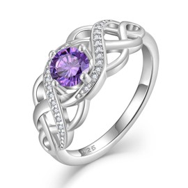 Lwsary Celtic Knot Ring 925 Sterling Silver Infinity Twisted Ring Statement Rings Simulated Amethyst February Birthstone Jewelry Gifts for Women Size 5