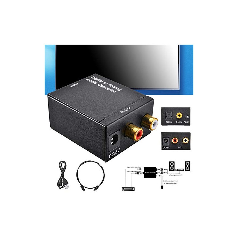 Lrocaoai Digital to Analog Audio Converter Optical Fiber Toslink Coaxial