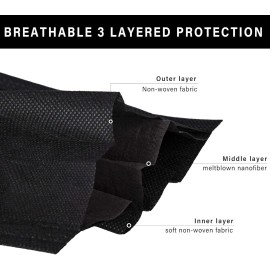 Altatac 50 PCS Disposable Face Masks Black 3 Ply Earloop Breathable Mouth Cover 🚀🚀🚀