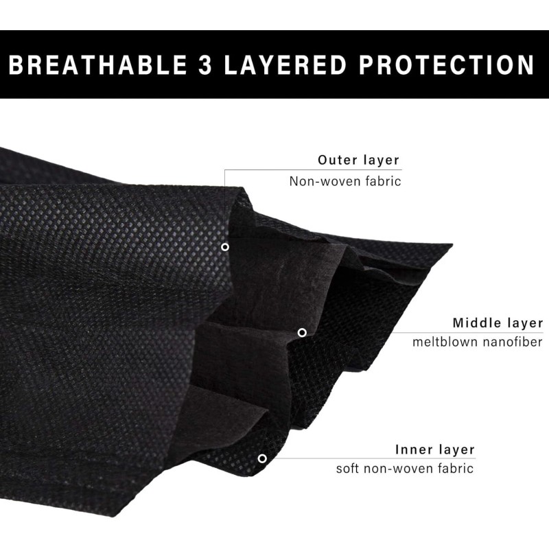 Altatac 50 PCS Disposable Face Masks Black 3 Ply Earloop