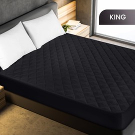 Utopia Bedding Quilted Fitted Mattress Pad, King Size, Elastic Fitted Mattress Topper Protector and Cover Stretches up to 16 Inches Deep, Machine Washable (Black)
