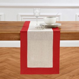 Solino Home Linen Table Runner 120 inches Long – 100% Pure Linen Red and Natural Table Runner 14 x 120 Inch – Farmhouse Table Runner for Winter, Holiday – Contempo