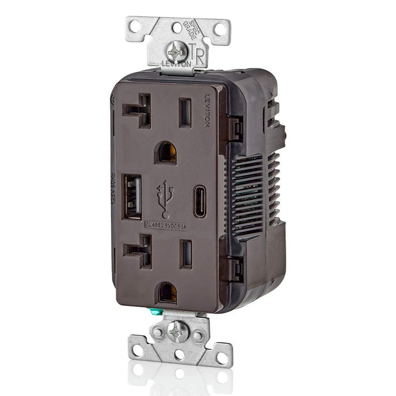 Leviton T5833-B 20-Amp Type A & Type-C USB Charger/Tamper Resistant