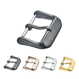 STUNNING SELECTION Replacement steel buckle for watch bands - Leather watch straps clasp in Black - 16 mm