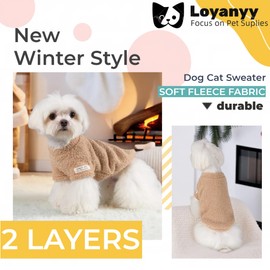 Loyanyy Small Dog Sweater for Winter Solid Plush Dog Clothes Warm Soft Cat Sweaters Stretchy Fleece Apparel for Small Medium Dog Khaki X-Large