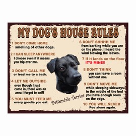 MY DOG'S HOUSE RULES PATTERDALE TERRIER THEME METAL RETRO STYLE PLAQUE/SIGN HOME DECOR SHABBY CHIC ART (8" X 6")