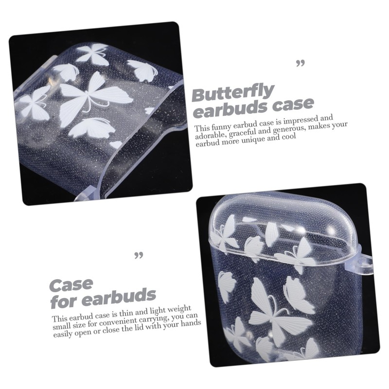 LALAFINA Transparent Glitter Butterfly Chain Earbuds Case with Keychain Lightweight