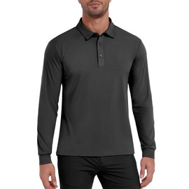MIER Long Sleeve Polo Shirts for Men Quick Dry Collared Golf Tops for Athletic Tennis Work, Inherent UPF 50+, Dark Grey, M