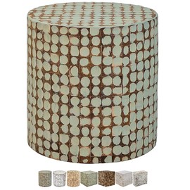 East at Main Round Side Table - Real Coconut Shell Mosaic Inlaid, Pre-Assembled, Natural Wood and Patina Finish (Sage Green)