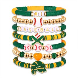 NVENF Baseball Bracelets for Women Stackable Green Yellow Game Day Heishi Bracelets Preppy Friendship Sports Bracelet Softball Baseball Jewelry Accessories Party Favors Gifts (Green Yellow)