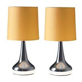 MiniSun | Modern Chrome Teardrop Touch Table Lamps with Mustard Fabric Shades | Table Lamps, Home Décor & Improvement Essential | Set of 2