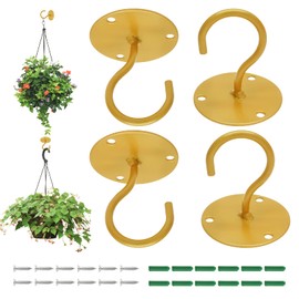 Bivethoi 4pcs Ceiling Hooks for Hanging Plants, Metal Wall Mount Lantern Bracket Heavy Duty Drywall Hangers for Bird Feeders, Wind Chimes, Flower Basket, Gold