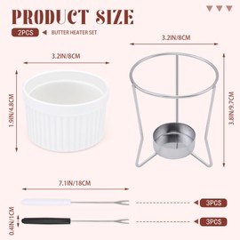 LELE LIFE 2 Pack Butter Warmers for Seafood, Ceramic Butter Melter with 6 Forks & Stainless Steel Stand, Fondue Pot Set for Chocolate or Cheese Fondue Cup