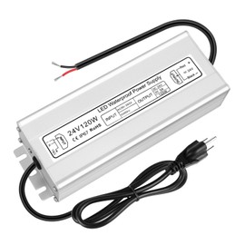 LED Driver 120W 24V Power Supply, IP67 Waterproof Low Voltage Transformer, AC 80-265V to DC 24V 5A Converter with 3-Prong Plug 3.3 Feet Cable for Outdoor LED Lights, Industrial, Computer