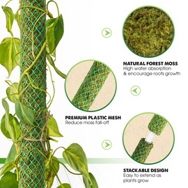 Duspro Green Stackable Mesh Moss Pole for Plants Climbing Vine Supporting Monstera Trellis, for Indoor Plants Extendable Plant Pole Moss Sticks, for Potted Plant Stakes 4Pack 71''