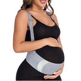 MAMODY Belly Bands For Pregnant Women Maternity Belt Pregnancy Belly Support Band Adjustable Pregnancy Belt with Back Brace Straps (Gray, X-Large)